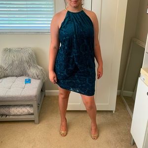 Kensie gold collar halter dress floral velvet 10